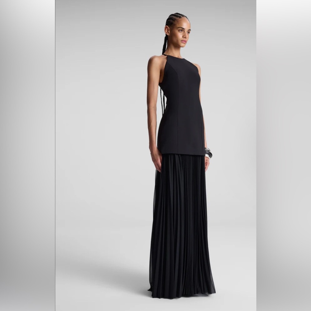 ALC Black Asymmetrical Pleated Cocktail Dress